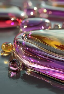 Colorful Abstract Liquid Drops with Glossy Texture and Vibrant Reflections
