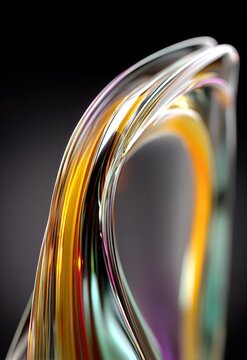 Abstract colorful curves of glass sculpture against dark background with smooth finish