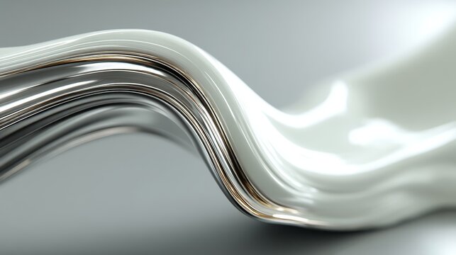 Smooth Flowing Abstract Design with Silver and White Waves in Artistic Composition
