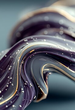 Abstract Fluid Design with Glossy Texture and Metallic Accents in Purple and Gold