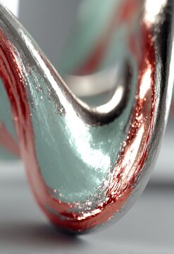 Abstract Swirling Metallic Shape with Glossy Surface and Vibrant Color Contrast
