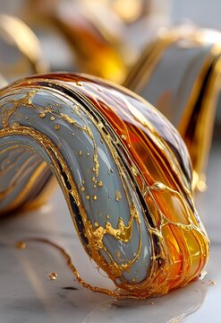 Colorful Liquid Art with Golden Swirls and Smooth Textures on Stylish Surface
