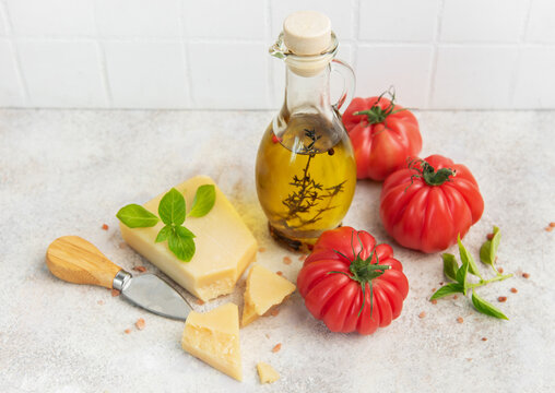 Fresh italian cooking ingredients preparing healthy mediterranean meal