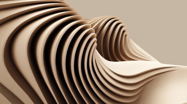 Abstract Soft Curves of Layered Beige Material with Smooth Flowing Patterns