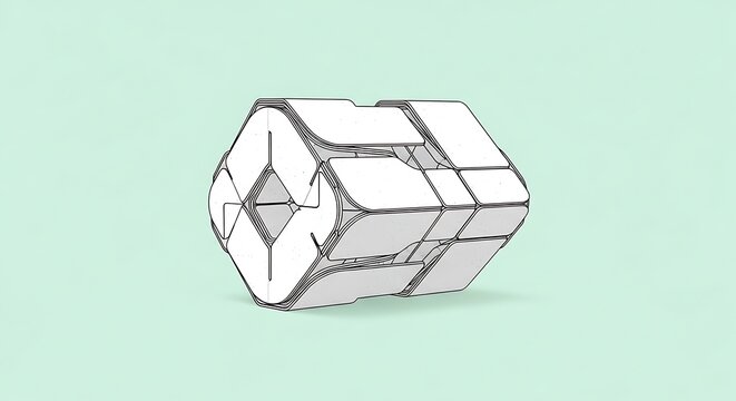 A metallic puzzle cube with moving parts and a unique design on a plain background