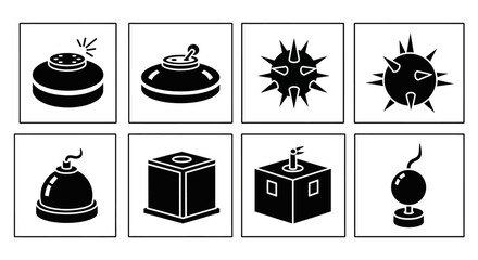 Naklejka premium Explosive Devices Icons: Mines, Bombs, and Grenades Collection
