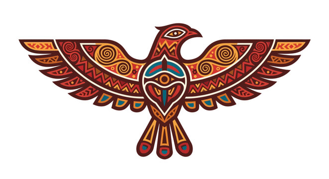 Tribal Eagle Symbol, Native American Inspired Art, Colorful Bird Illustration