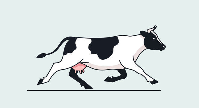 Cartoon Cow Running Fast Vector Animation Style
