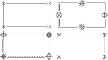 Set of four decorative winter frames with snowflakes and dashed lines for festive greetings and holiday invitations designs. © Sadhin