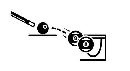 Billiard cue striking 8 ball into pocket icon © Wahyu