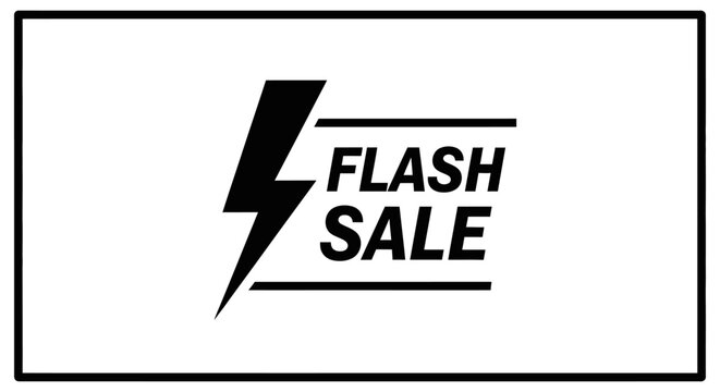 Flash Sale Lightning Bolt Icon, Black and White, Retail Promotion