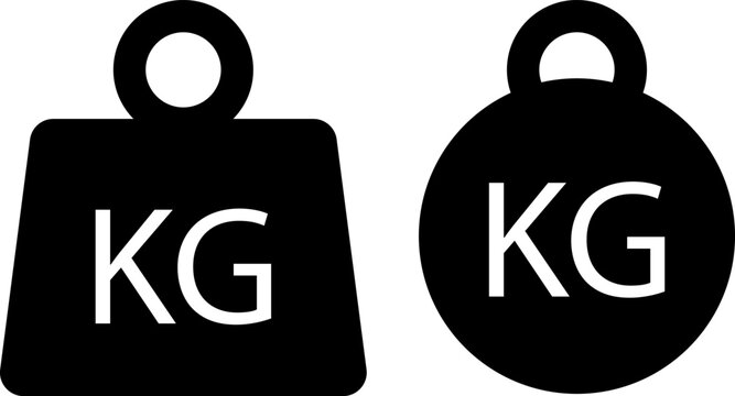 Black silhouette icons of weight plates with kg text