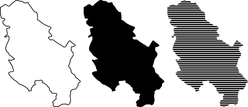Map of serbia, outline, solid, and striped versions