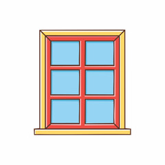Obraz premium Cartoon Window with Red Frame and Blue Panes