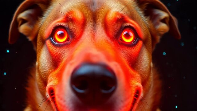 A close-up illustration of a dog's face overlaid with a warm activation heatmap