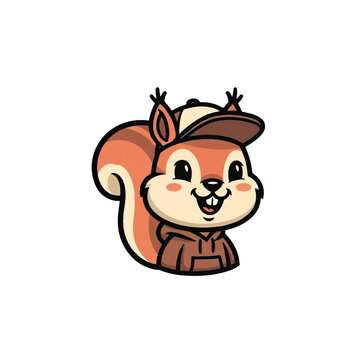 Cartoon Squirrel Wearing Brown Cap.