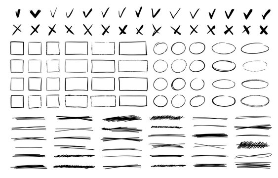 Scribble doodle oval, square, rectangle line style. Hand drawn doodle sketch pencil outline vector border. Hand drawn line vector set pencil. Highlight handwriting text.
