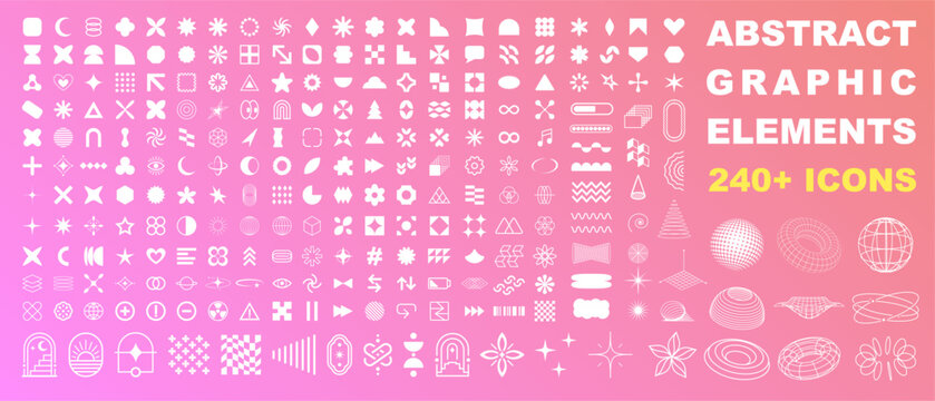 Přej&iacute;t na str&aacute;nku
|123Dal&scaron;&iacute;
Set of Abstract elements for design. Big collection of graphic geometric symbols and objects. Templates for notes, posters, banners, stickers, business cards, logo Retro Y2