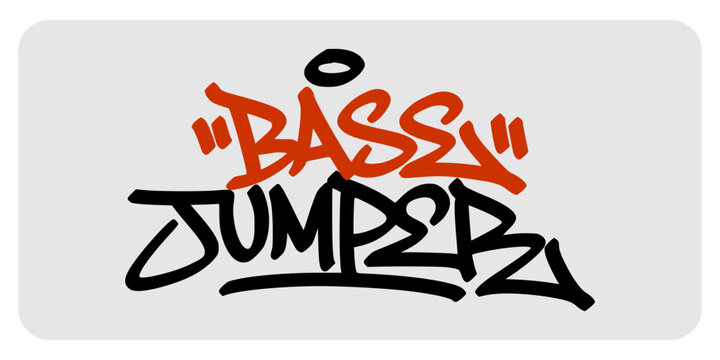 Red base jumper graffiti hand style lettering with star accent on white background. Extreme sports themed urban street art for parachute clubs and creative fan apparel graphics.