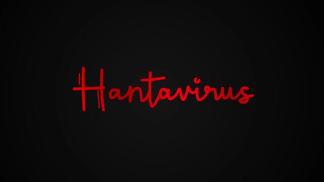 Hantavirus One line continuous animated typography intro outro animation video, hand drawn calligraphy lettering monoline vintage text hand drawing lineart red type on black background bg backdrop 