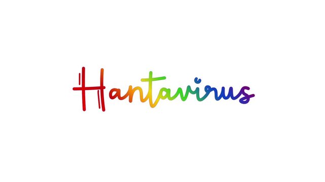 Hantavirus One line continuous animated typography intro outro animation video, hand drawn calligraphy lettering monoline vintage text hand drawing lineart rainbow type on white background bg backdrop