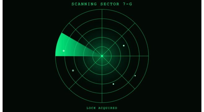 Digital radar screen scanning sector 7-g with target lock interface animation