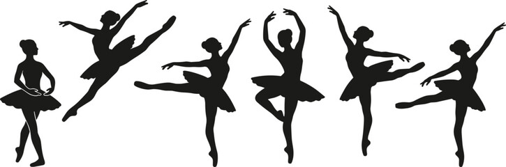 Elegant Ballet Dancer Silhouette Set Featuring Six Graceful Ballerina Poses for Dance, Art, and Performance Designs © Md