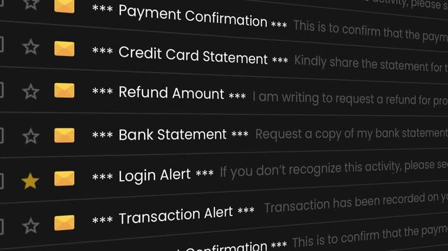 Online banking and finance-related email scrolling interface animation