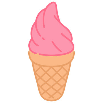 Pink Ice Cream Cone Cartoon Illustration