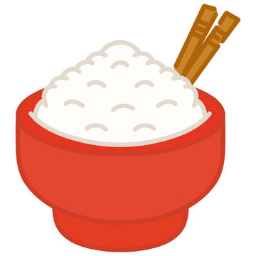 Bowl of Rice with Chopsticks Vector Illustration