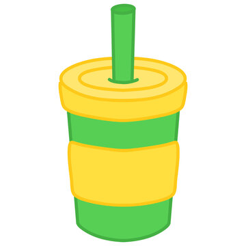 Green and Yellow Disposable Cup With Straw