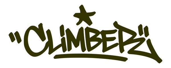 Olive graffiti tag lettering with star symbol on dark olive background. Extreme bouldering themed urban street art for climbing gyms and creative outdoor gear design. © dirtyfellas