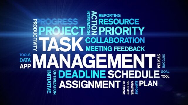 Task Management animated word cloud-text design animation tag kinetic typography seamless loop.
