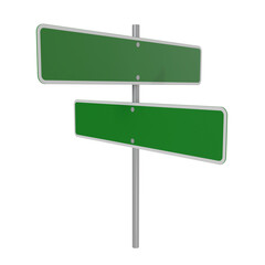 Obraz premium 3D render of a blank, double green street signpost. This versatile template provides ample copy space, making it ideal for directional mockups, business strategy presentations, web design