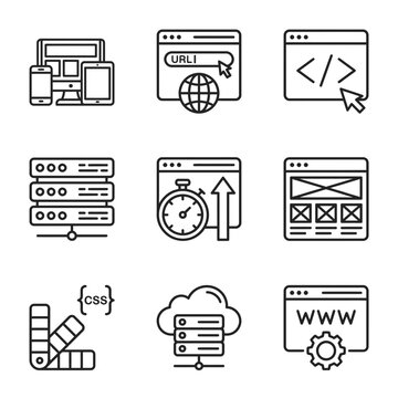 Web development coding technology icons set.