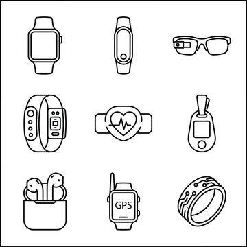Collection of smart wearable devices icons.