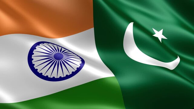 india pakistan waving flags border conflict war tension concept
