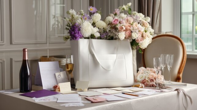 Elegant Floral Arrangement and Wedding Essentials on a Refined Table Setting