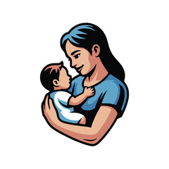 Obraz premium Mother holding baby illustration with woman holding child family love together