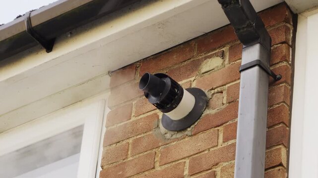 Combination Boiler heating flue vent condensation 4X slow motion stock footage