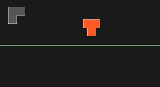 Retro block puzzle game animation: t-shape falling on grid animation background