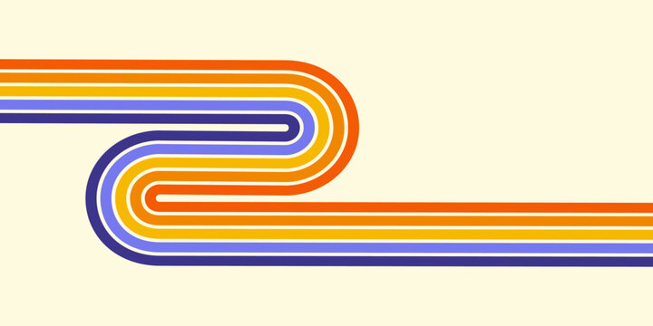 Abstract retro 70s background vector. Colorful vintage 1970 stylish wallpaper with lines, stripes, curve shapes. Illustration design suitable for poster, banner, decorative, wall art. 