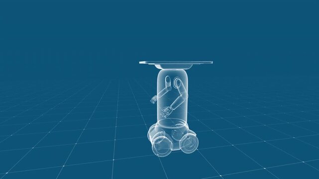 Futuristic Robot Design on Digital Grid Background in Blueprint Aesthetic