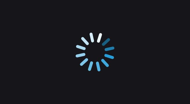 Rotating blue loading spinner animation on dark animation background