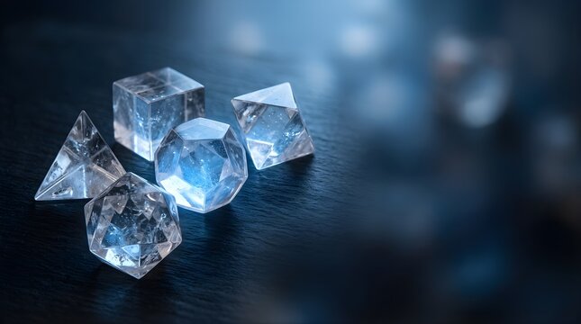 Clear Geometric Crystal Shapes on Dark Slate Background for Academic Study