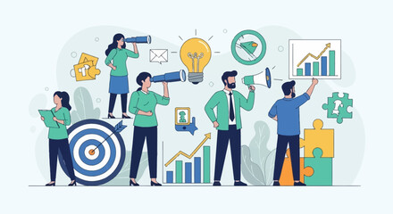 Fototapeta premium Diverse team of professionals collaborating on a business strategy using data analysis and innovative ideas.