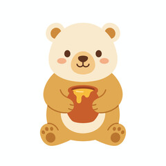 Obraz premium Adorable Sitting Teddy Bear Hugging Honey Jar Cartoon