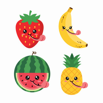 Cheerful cute fruit characters making every design more colorful fun and adorable.