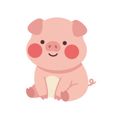 Fototapeta premium Cute kawaii pink pig character sitting vector illustration