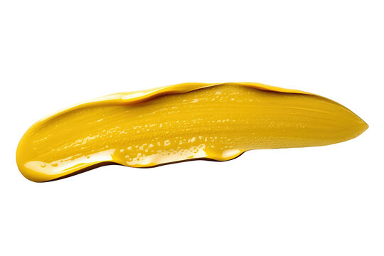 Yellow acrylic paint stroke spreading across a surface, textured paint smear for abstract art and cosmetic themes